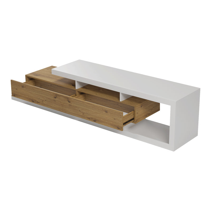 Comodă TV Arbero, Diverse culori, 198x40x45 cm - Alb-Stejar | SKU: 230-000280 | Comodă TV Arbero, 198x40x45 cm, varianta Alb-Stejar, produs pentru amenajarea locuinței, disponibil online în România la CasaMob