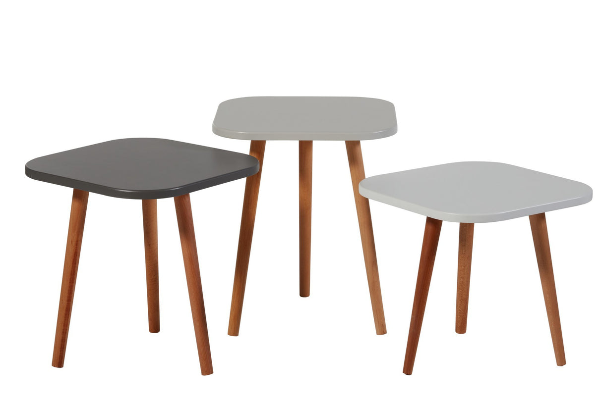 Set 3 măsuțe de cafea Tuvalle 049, Antracit - Gri deschis - Alb - Stejar, 40x40x37 cm