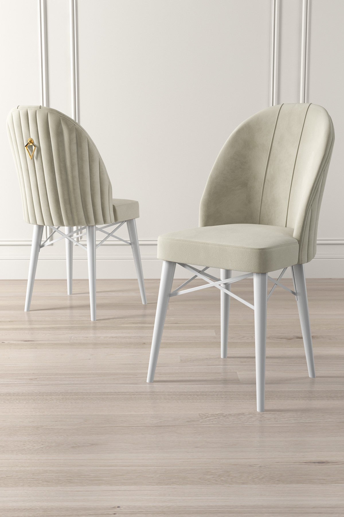 Set de scaune Ritim, Diverse culori, Diverse configurații, 44x42x96 cm - Crem - Alb - 6 bucăți | SKU: 240CHR1479 | Set de scaune Ritim, 44x42x96 cm, varianta Crem - Alb - 6 bucăți, produs pentru amenajarea locuinței, disponibil online în România la CasaMob