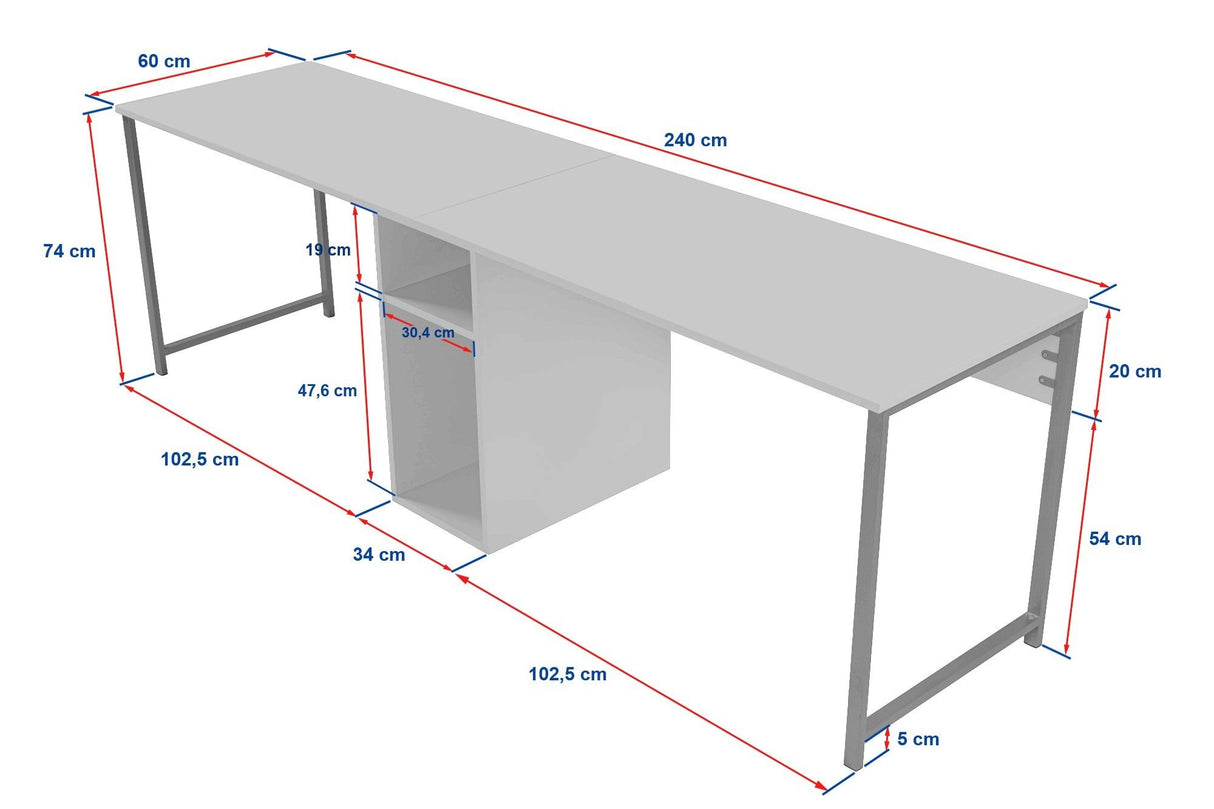 Birou Twin, Diverse culori, 240x60x74 cm - Pin atlantic - Negru | SKU: 241NRD1103 | Birou Twin, 240x60x74 cm, varianta Pin atlantic - Negru, produs pentru amenajarea locuinței, disponibil online în România la CasaMob