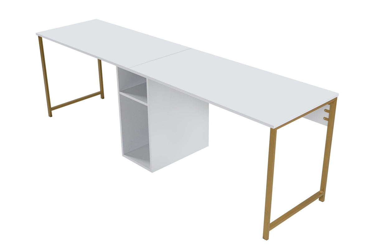 Birou Twin, Diverse culori, 240x60x74 cm - Alb - Auriu | SKU: 241NRD1105 | Birou Twin, 240x60x74 cm, varianta Alb - Auriu, produs pentru amenajarea locuinței, disponibil online în România la CasaMob
