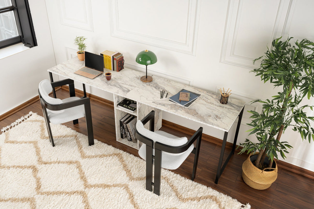 Birou Twin, Diverse culori, 240x60x74 cm - Freesia - Marble - Negru | SKU: 241NRD1106 | Birou Twin, 240x60x74 cm, varianta Freesia - Marble - Negru, produs pentru amenajarea locuinței, disponibil online în România la CasaMob