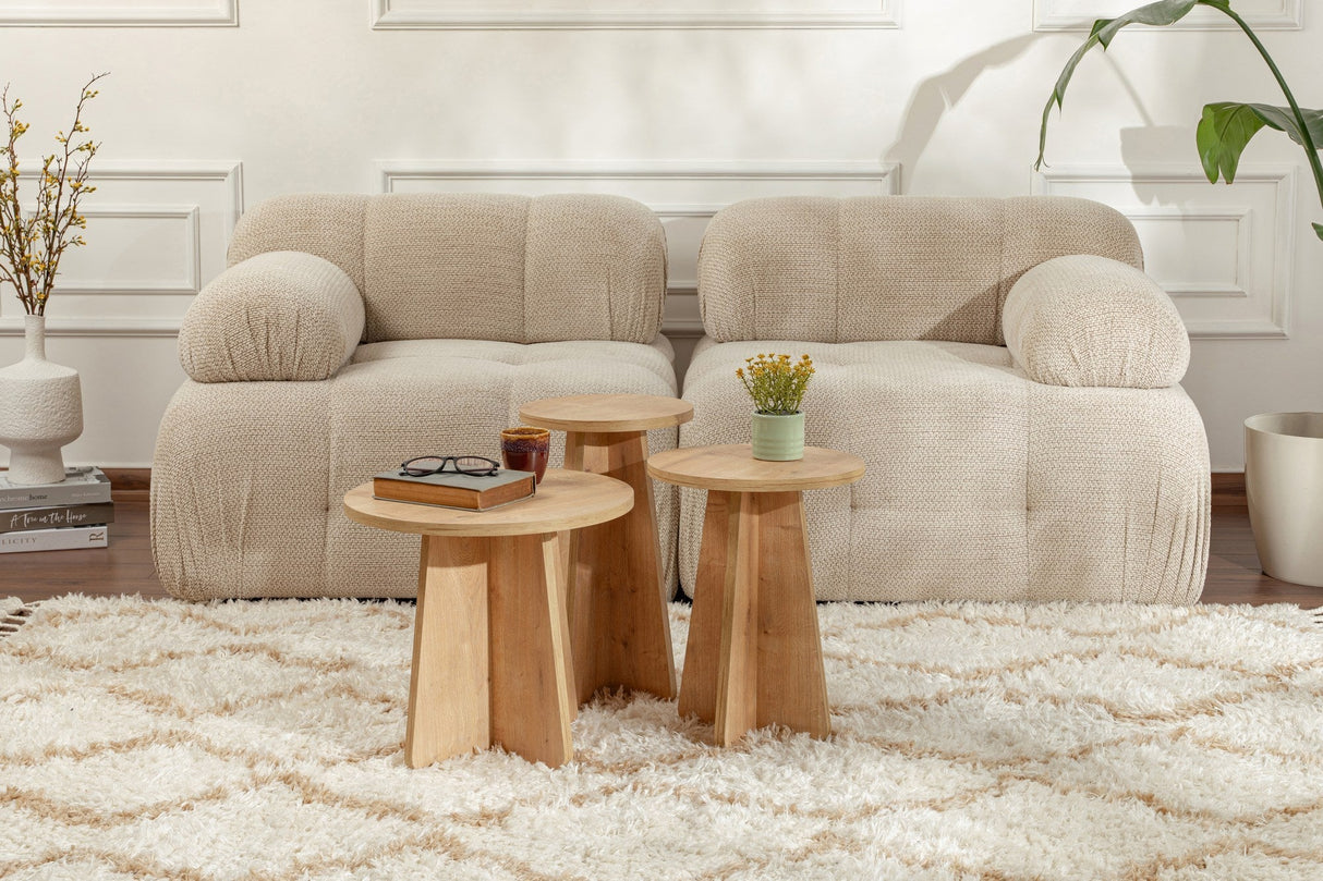 Set 3 măsuțe de cafea Lume, Diverse culori, 28x28x48 cm - Stejar safir | SKU: 241NRD1209 | Set 3 măsuțe de cafea Lume, 28x28x48 cm, varianta Stejar safir, produs pentru amenajarea locuinței, disponibil online în România la CasaMob