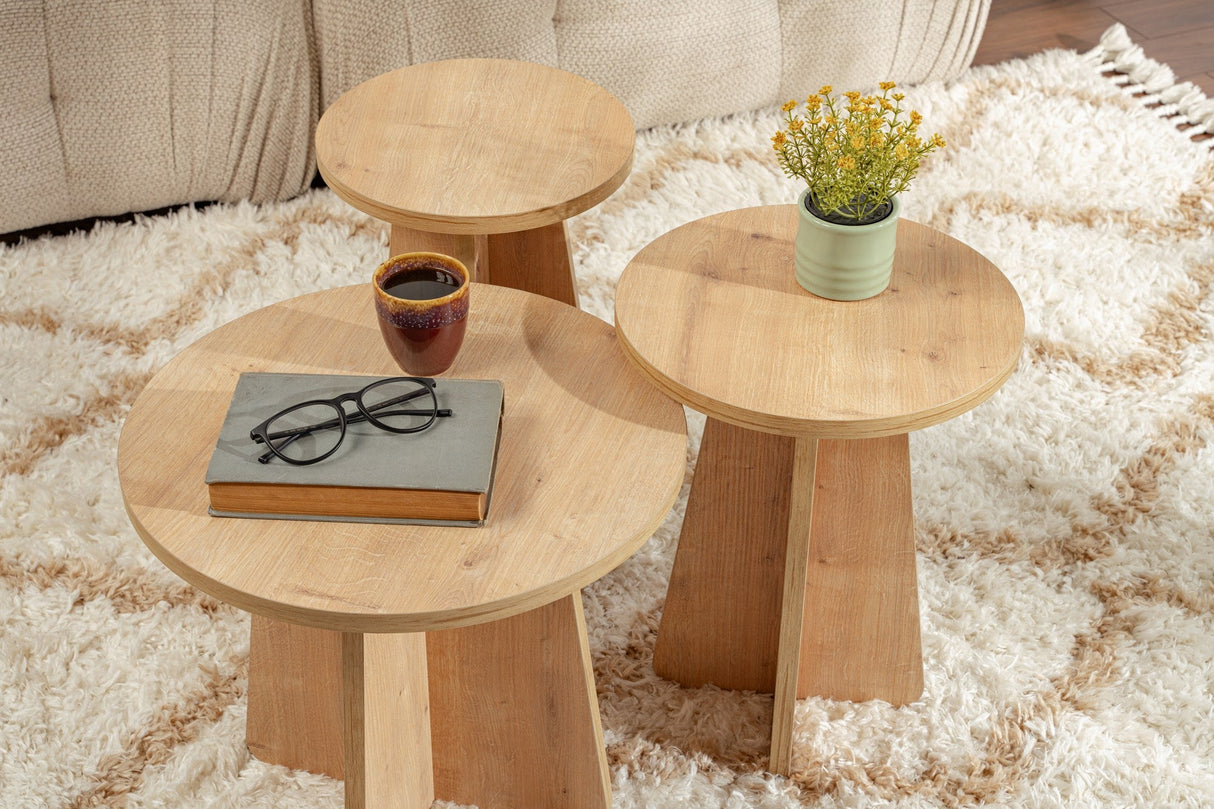 Set 3 măsuțe de cafea Lume, Diverse culori, 28x28x48 cm - Stejar safir | SKU: 241NRD1209 | Set 3 măsuțe de cafea Lume, 28x28x48 cm, varianta Stejar safir, produs pentru amenajarea locuinței, disponibil online în România la CasaMob