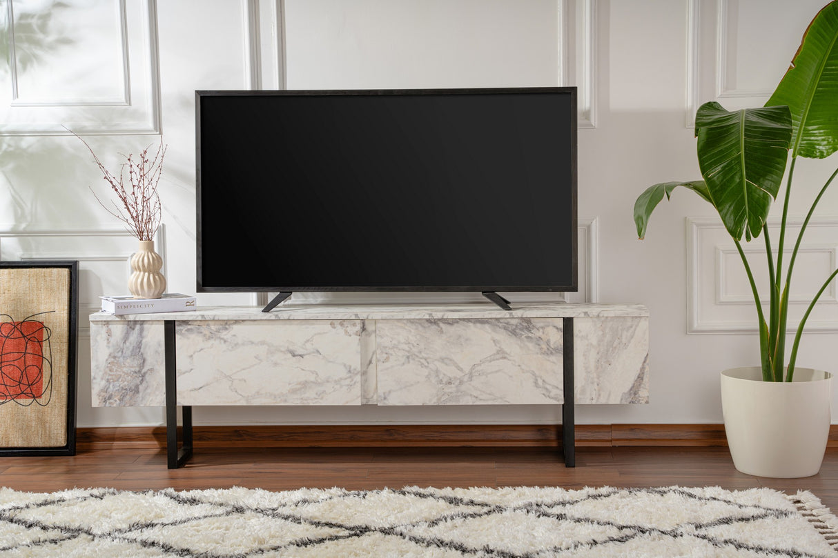 Comodă TV Serenity - Fressia, Diverse culori, 180x30x50 cm - Freesia marble - Negru | SKU: 241NRD1306 | Comodă TV Serenity - Fressia, 180x30x50 cm, varianta Freesia marble - Negru, produs pentru amenajarea locuinței, disponibil online în România la CasaMob