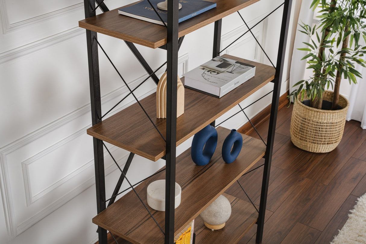 Bibliotecă Elysian, Diverse culori, 90x34x180 cm - Venezia walnut - Negru | SKU: 241NRD1333 | Bibliotecă Elysian, 90x34x180 cm, varianta Venezia walnut - Negru, produs pentru amenajarea locuinței, disponibil online în România la CasaMob