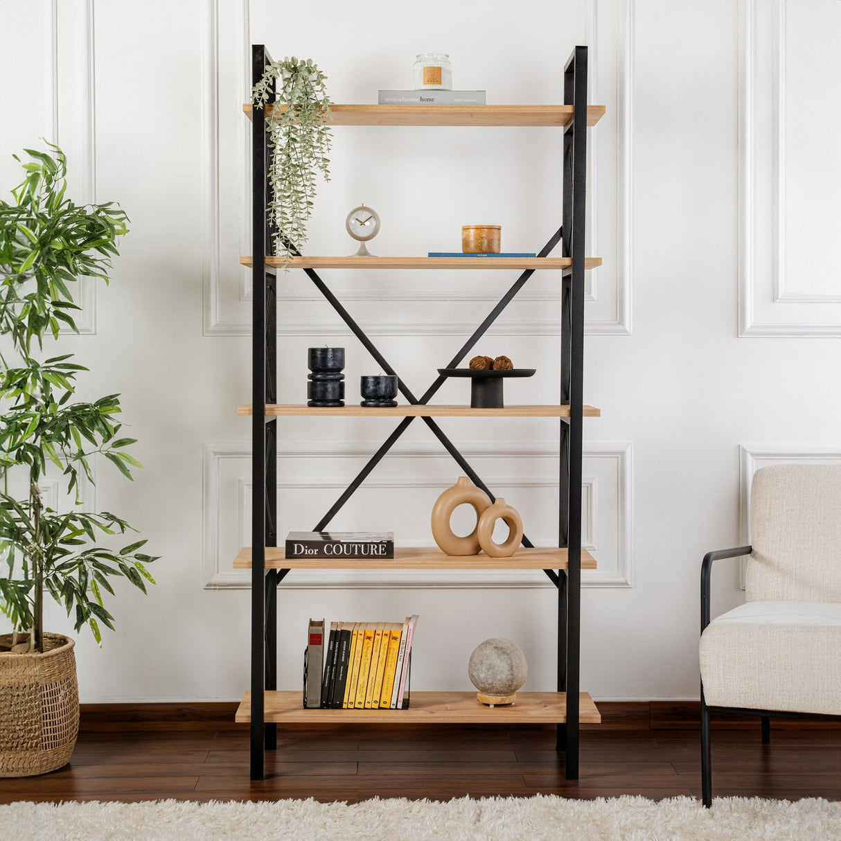 Bibliotecă Elysian, Diverse culori, 90x34x180 cm - Stejar - Negru | SKU: 241NRD1334 | Bibliotecă Elysian, 90x34x180 cm, varianta Stejar - Negru, produs pentru amenajarea locuinței, disponibil online în România la CasaMob