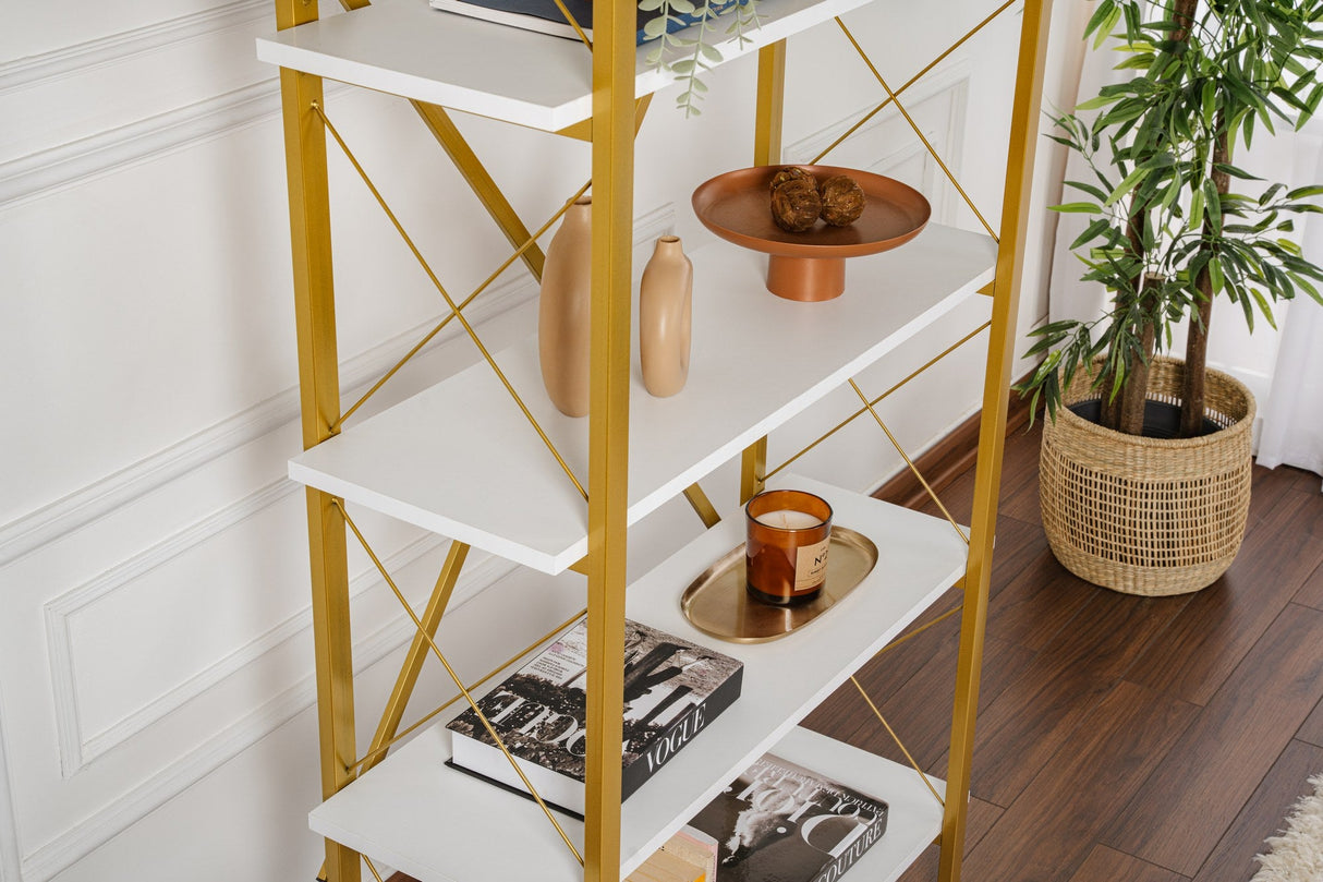 Bibliotecă Elysian, Diverse culori, 90x34x180 cm - Alb - Auriu | SKU: 241NRD1335 | Bibliotecă Elysian, 90x34x180 cm, varianta Alb - Auriu, produs pentru amenajarea locuinței, disponibil online în România la CasaMob