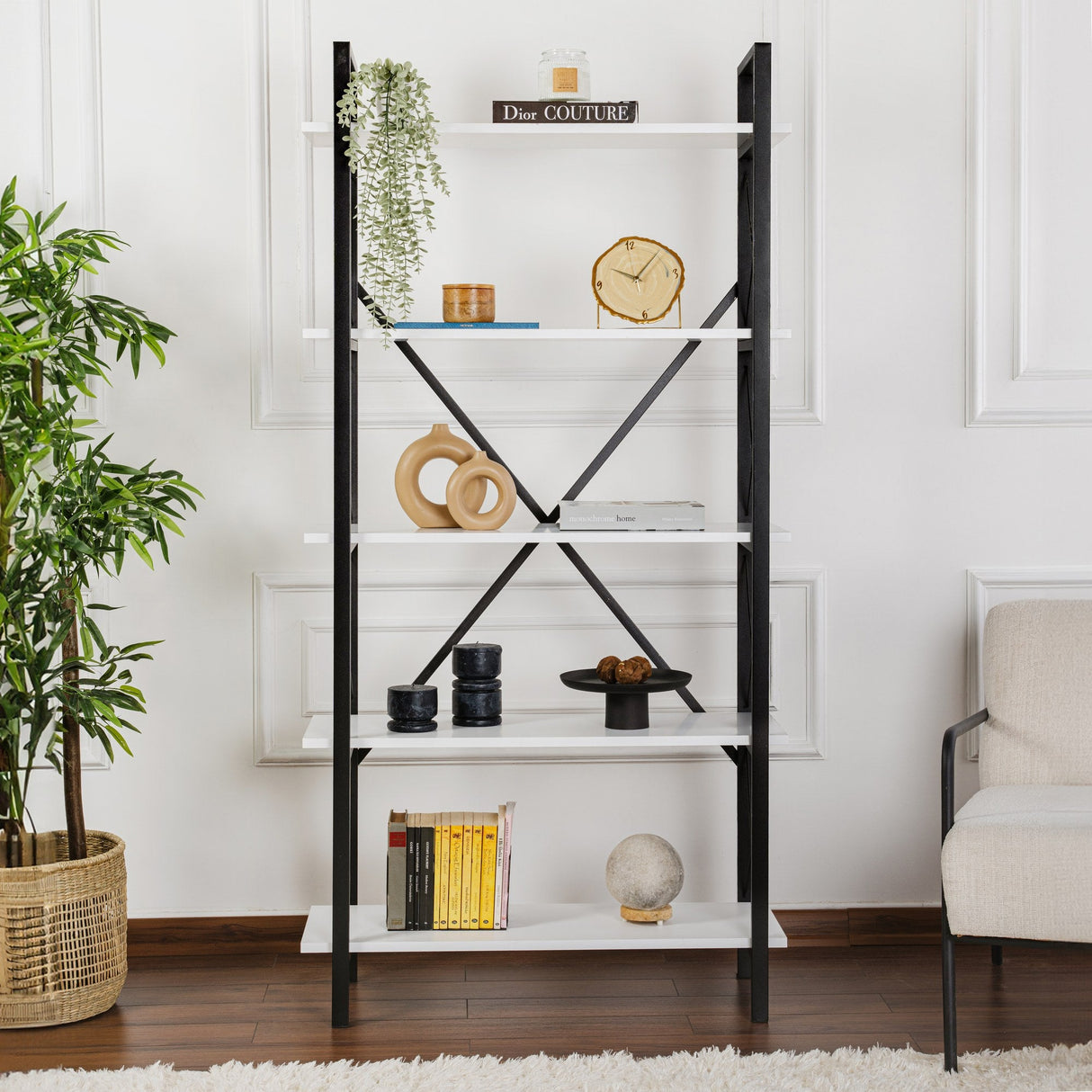 Bibliotecă Elysian, Diverse culori, 90x34x180 cm - Alb - Negru | SKU: 241NRD1339 | Bibliotecă Elysian, 90x34x180 cm, varianta Alb - Negru, produs pentru amenajarea locuinței, disponibil online în România la CasaMob