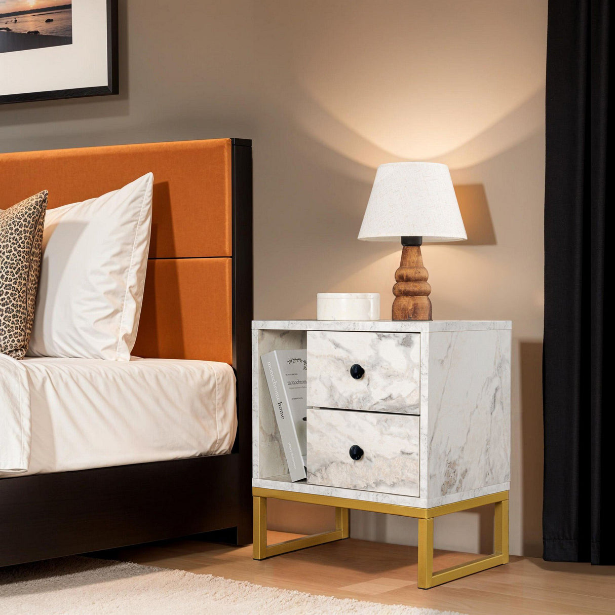 Noptieră Glimmer - Fressia, Diverse culori, 45x30x50 cm - Freesia marble - Auriu | SKU: 241NRD1409 | Noptieră Glimmer - Fressia, 45x30x50 cm, varianta Freesia marble - Auriu, produs pentru amenajarea locuinței, disponibil online în România la CasaMob