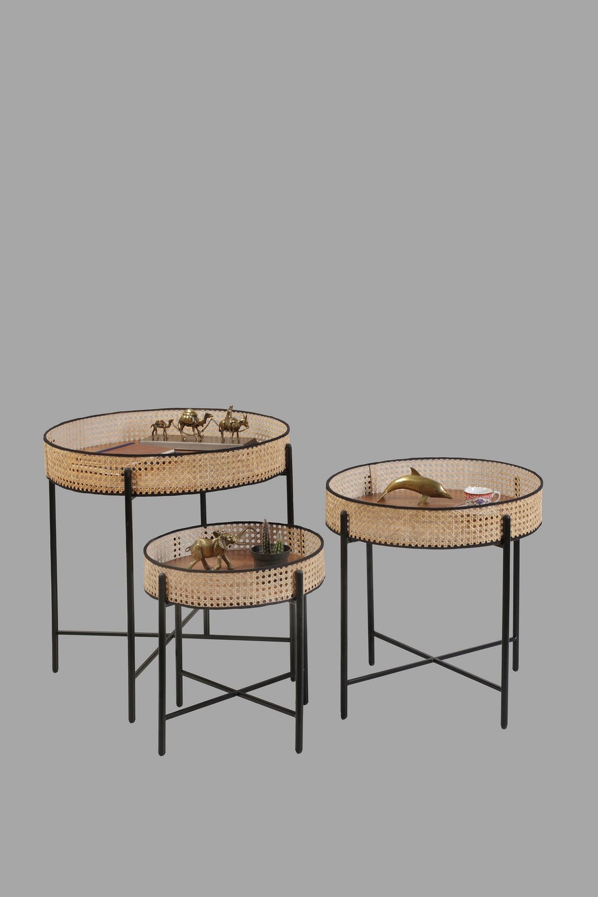 Set de măsuțe de cafea Kolezyum, Diverse culori, Diverse configurații, Ø45x40 cm - Negru - Natur - 3 bucăți | SKU: 253NSR1252 | Set de măsuțe de cafea Kolezyum, Ø45x40 cm, varianta Negru - Natur - 3 bucăți, produs pentru amenajarea locuinței, disponibil online în România la CasaMob