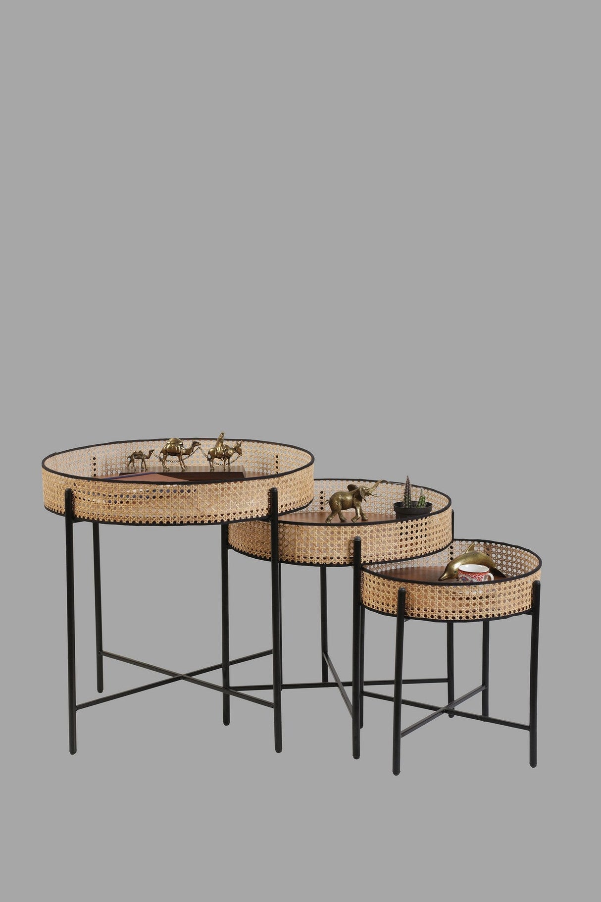Set de măsuțe de cafea Kolezyum, Diverse culori, Diverse configurații, Ø45x40 cm - Negru - Natur - 3 bucăți | SKU: 253NSR1252 | Set de măsuțe de cafea Kolezyum, Ø45x40 cm, varianta Negru - Natur - 3 bucăți, produs pentru amenajarea locuinței, disponibil online în România la CasaMob