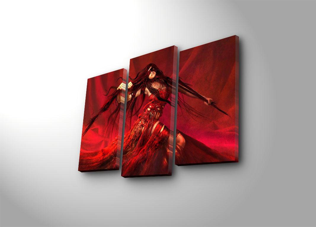 Tablou Canvas cu Led Lady in Red, Multicolor, 66 x 45 cm