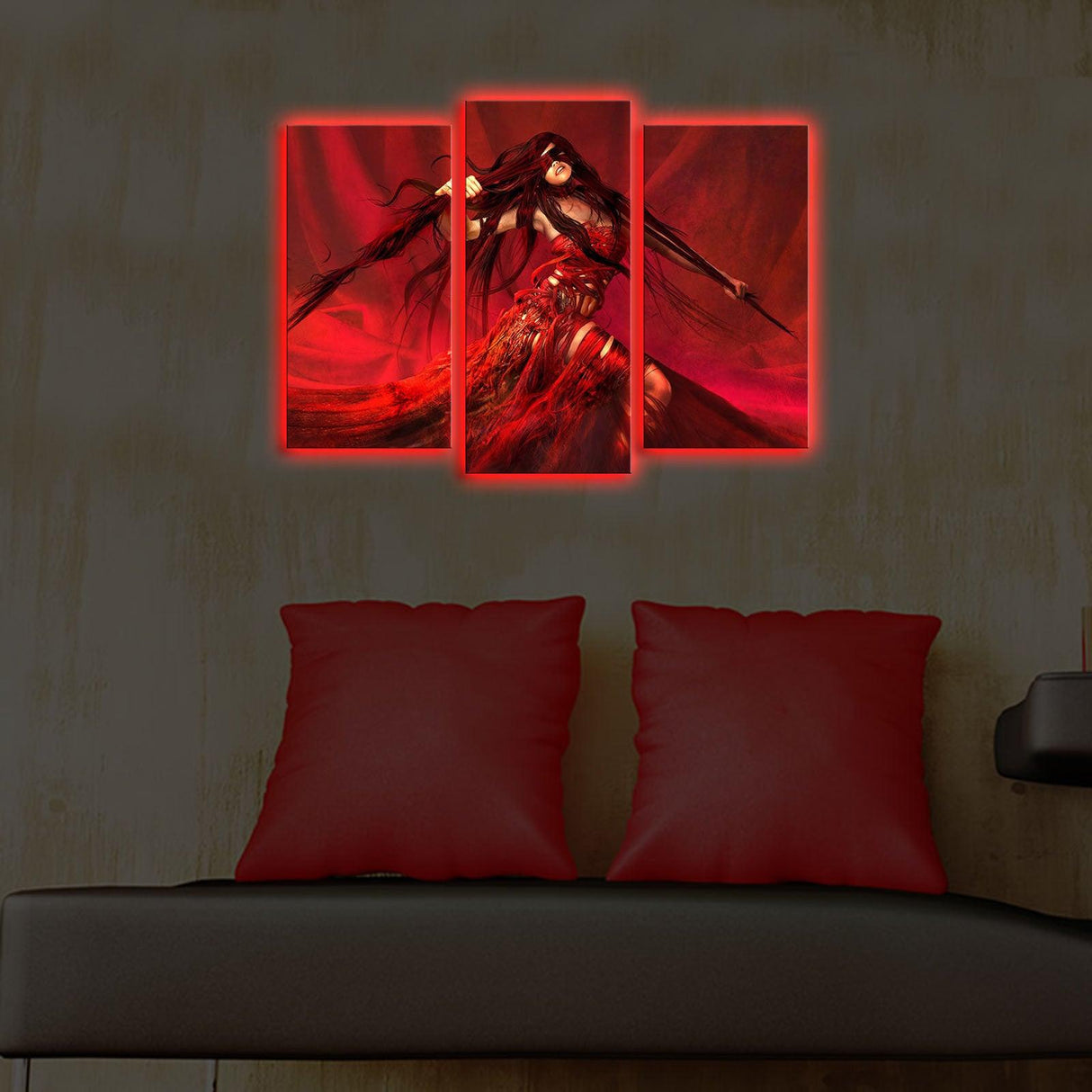 Tablou Canvas cu Led Lady in Red, Multicolor, 66 x 45 cm