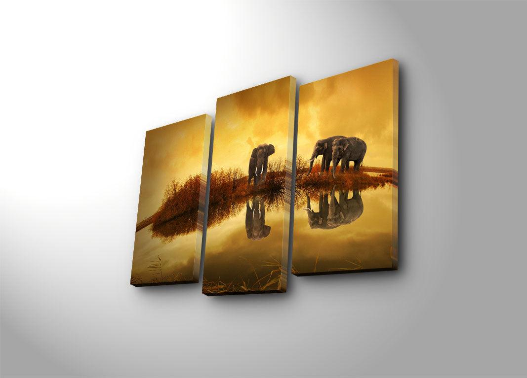 Tablou Canvas cu Led Elefant African, Multicolor, 66 x 45 cm
