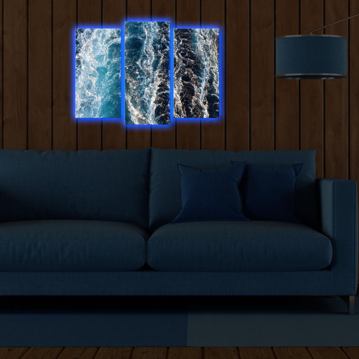 Tablou Canvas cu Led Valuri, Multicolor, 66 x 45 cm