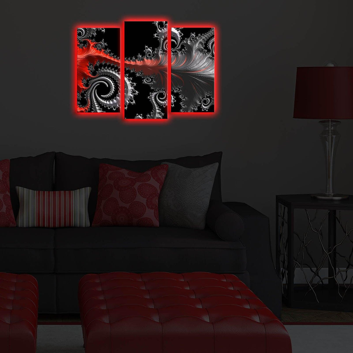 Tablou Canvas cu Led Octopus Rosu, Multicolor, 66 x 45 cm