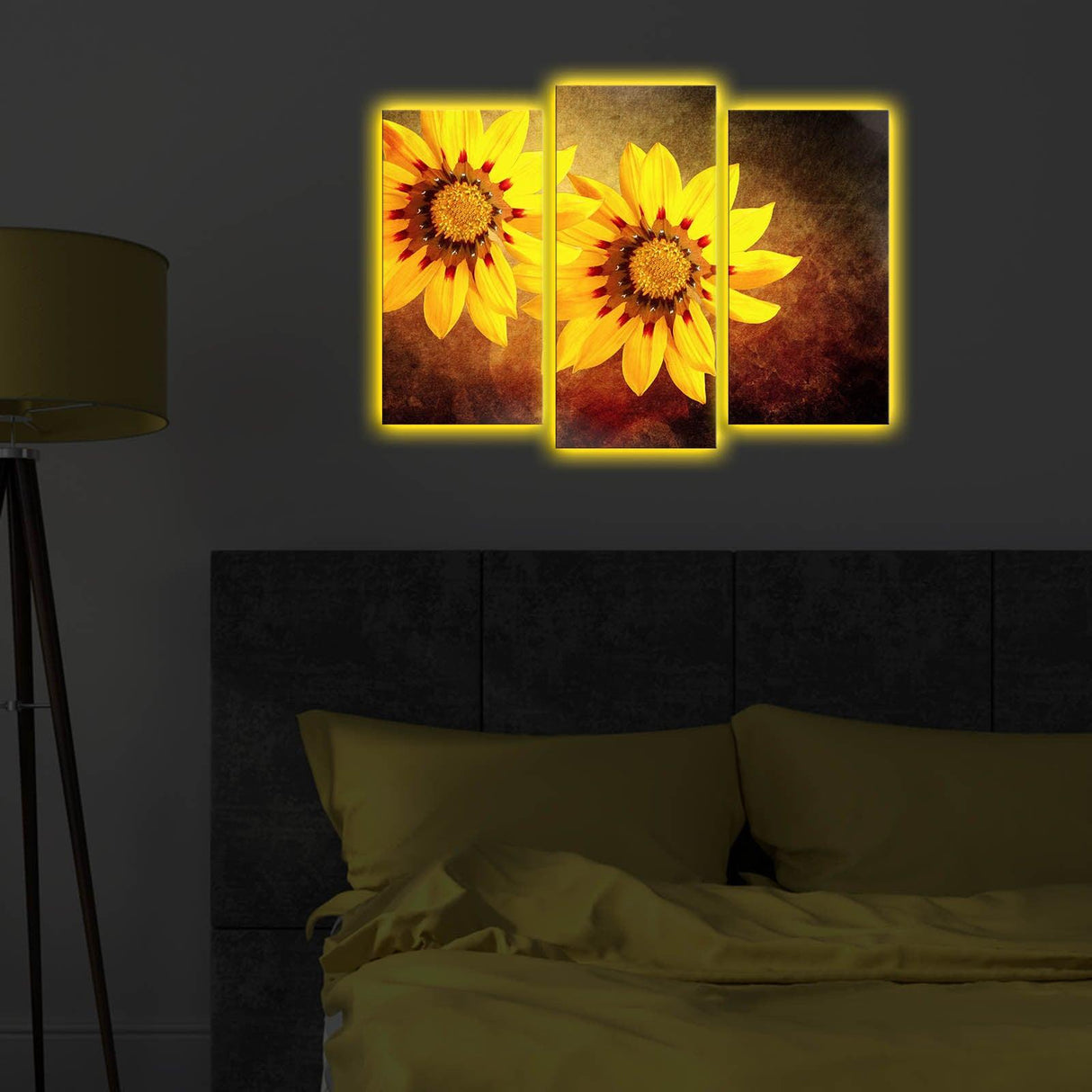 Tablou Canvas cu Led Floare Soarelui, Multicolor, 66 x 45 cm