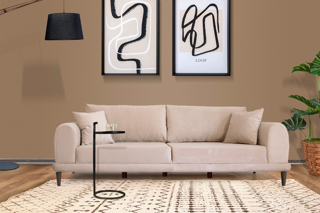 Canapea fixă 3 locuri Nero - NQ6-172, Crem, 220x90x68 cm