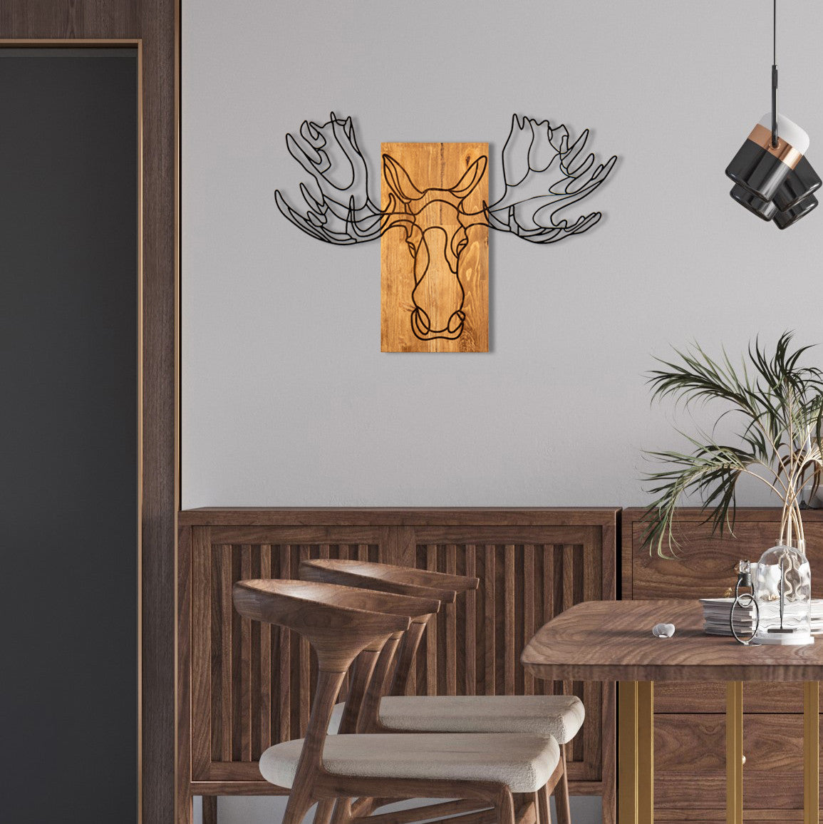 Decorațiune de perete din lemn Jeyan, Negru - Nuc, 93x66x0 cm