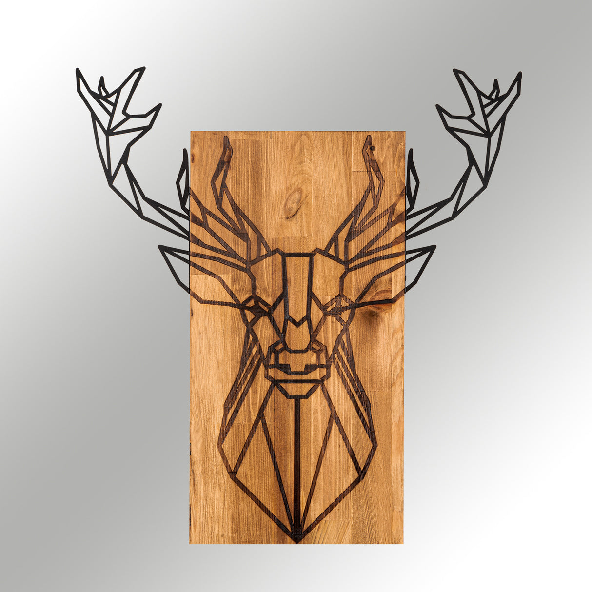 Decorațiune de perete din lemn Deer, Negru - Nuc, 61x66x0 cm