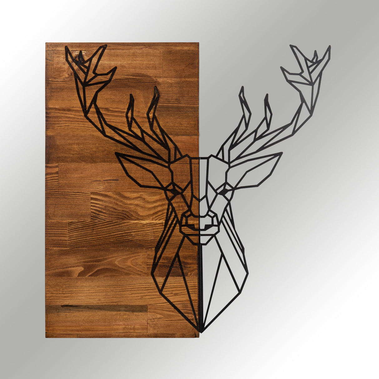 Decorațiune de perete din lemn Deer1, Negru - Nuc, 56x58x0 cm