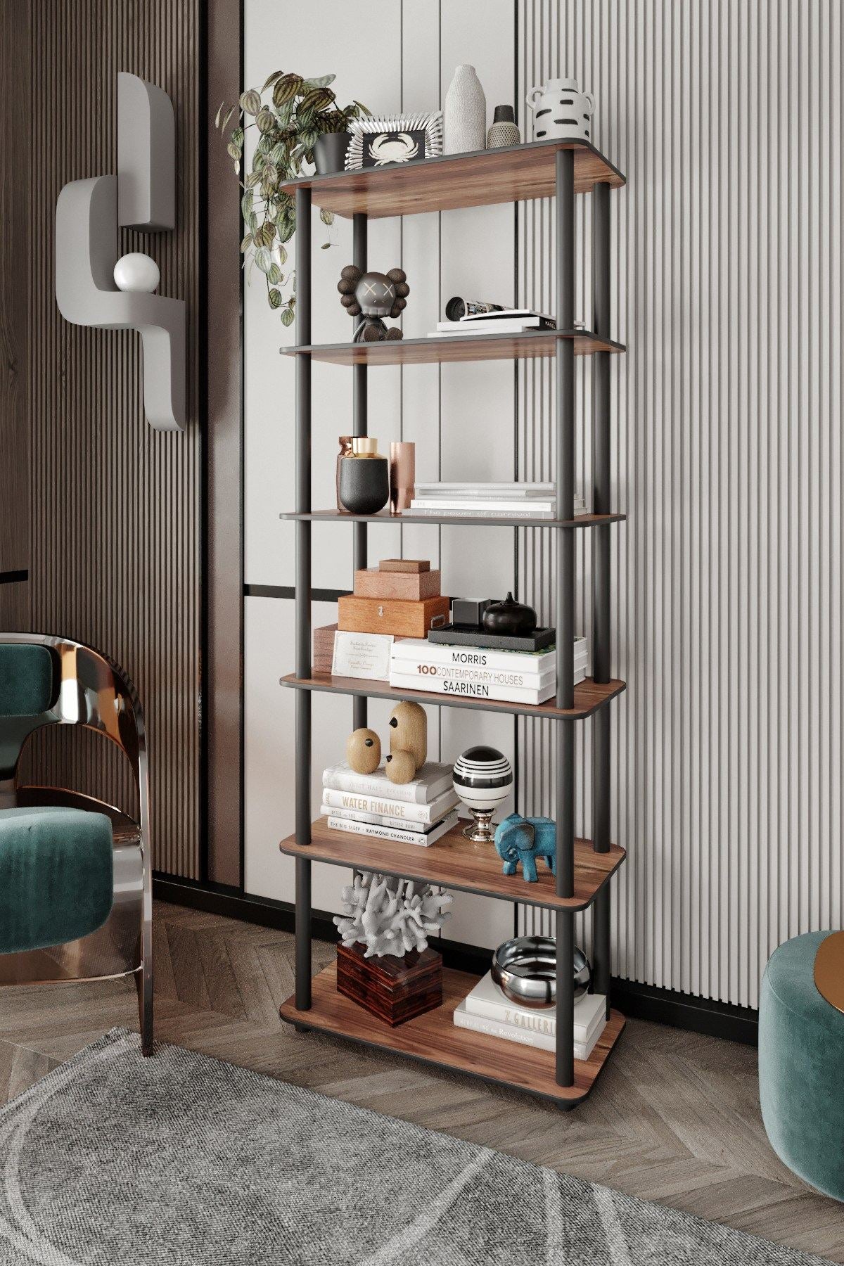 Bibliotecă 6 Rect, Diverse culori, 60x30x173 cm - Nuc | SKU: 282PTR1111 | Bibliotecă 6 Rect, 60x30x173 cm, varianta Nuc, produs pentru amenajarea locuinței, disponibil online în România la CasaMob