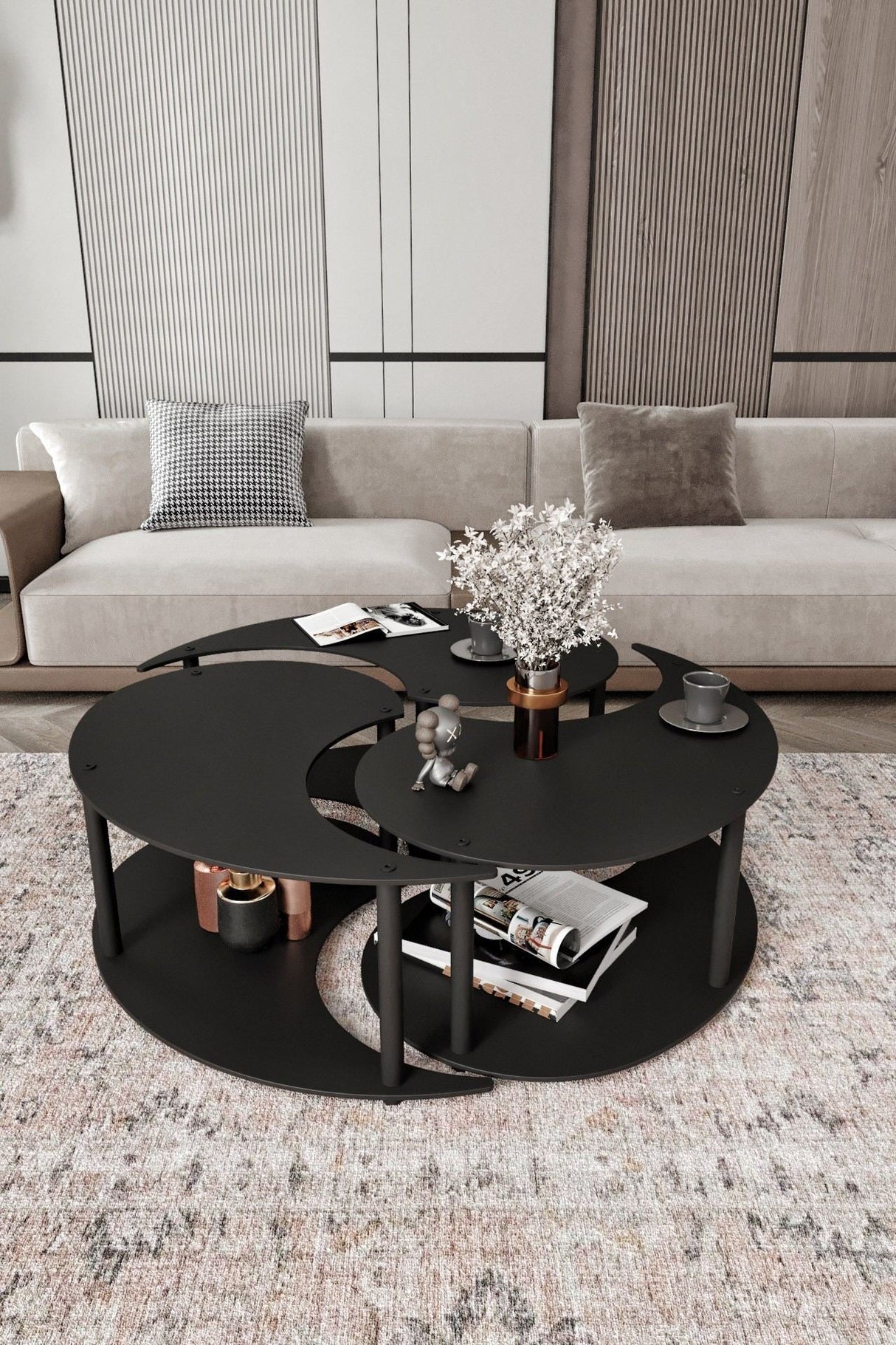 Măsuță de cafea Yin Yang 3 70, Diverse culori, Ø70x38 cm - Negru | SKU: 282PTR1520 | Măsuță de cafea Yin Yang 3 70, Ø70x38 cm, varianta Negru, produs pentru amenajarea locuinței, disponibil online în România la CasaMob