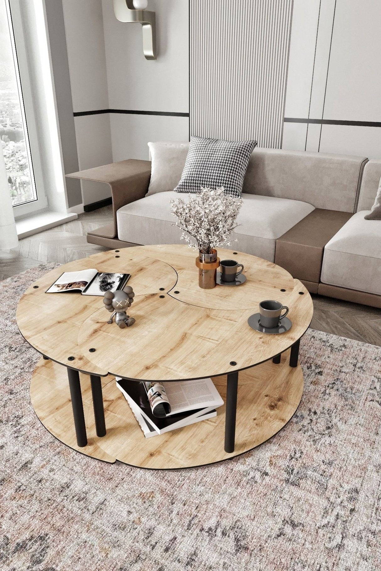 Măsuță de cafea Yin Yang 3 70, Diverse culori, Ø70x38 cm - Stejar | SKU: 282PTR1522 | Măsuță de cafea Yin Yang 3 70, Ø70x38 cm, varianta Stejar, produs pentru amenajarea locuinței, disponibil online în România la CasaMob