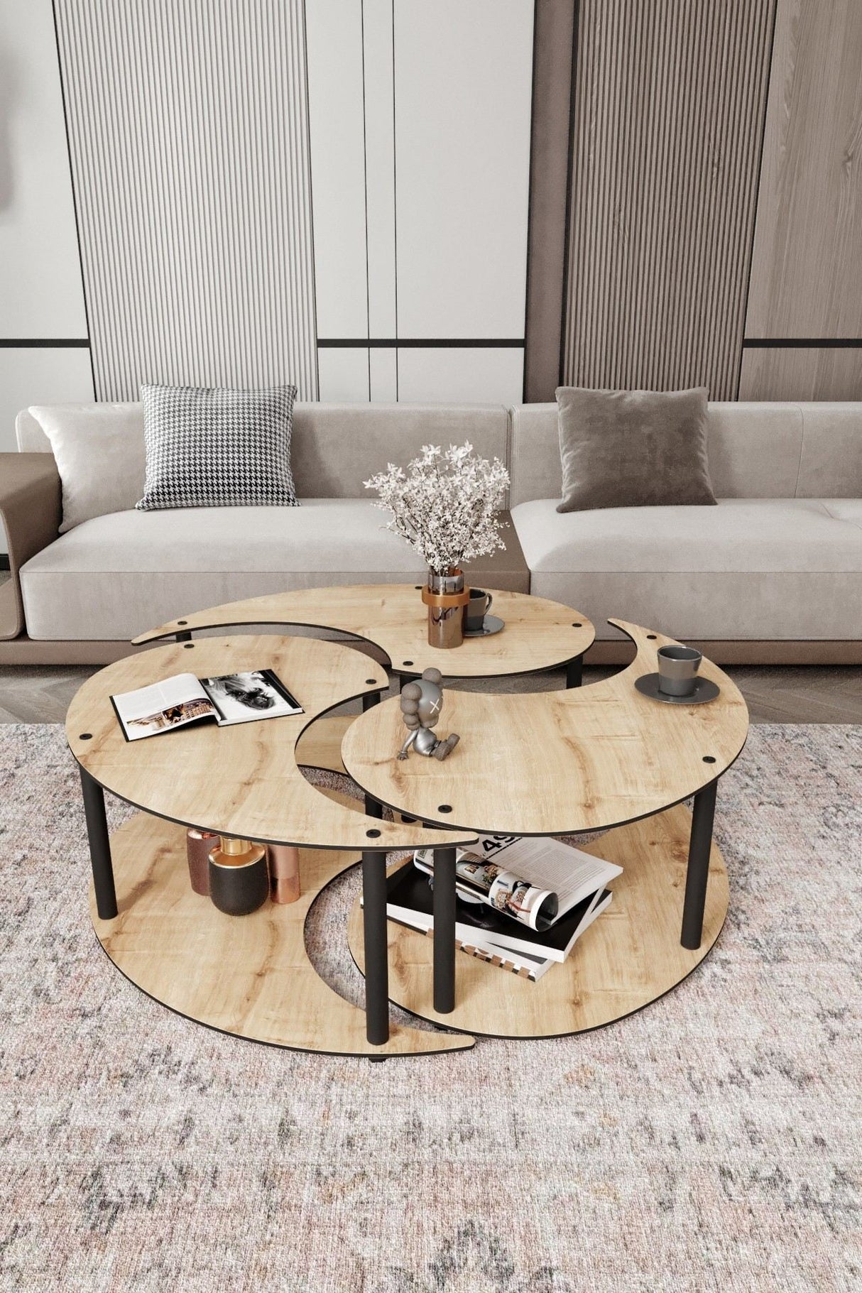 Măsuță de cafea Yin Yang 3 70, Diverse culori, Ø70x38 cm - Stejar | SKU: 282PTR1522 | Măsuță de cafea Yin Yang 3 70, Ø70x38 cm, varianta Stejar, produs pentru amenajarea locuinței, disponibil online în România la CasaMob