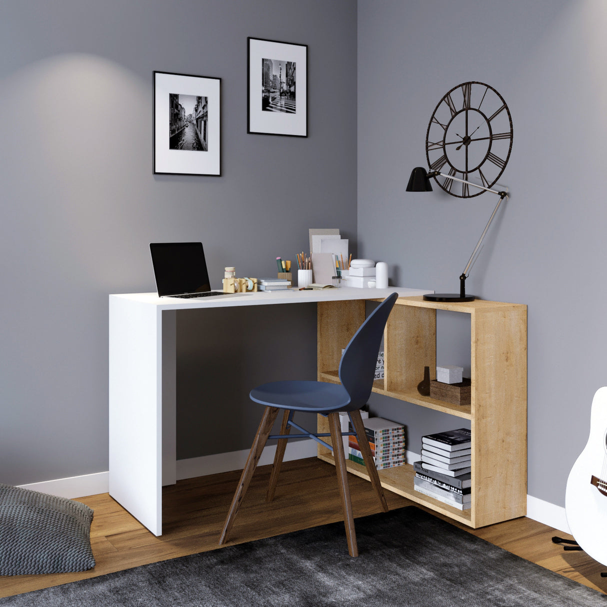 Birou Canst - L159, Stejar - Alb, 120x50x75 cm