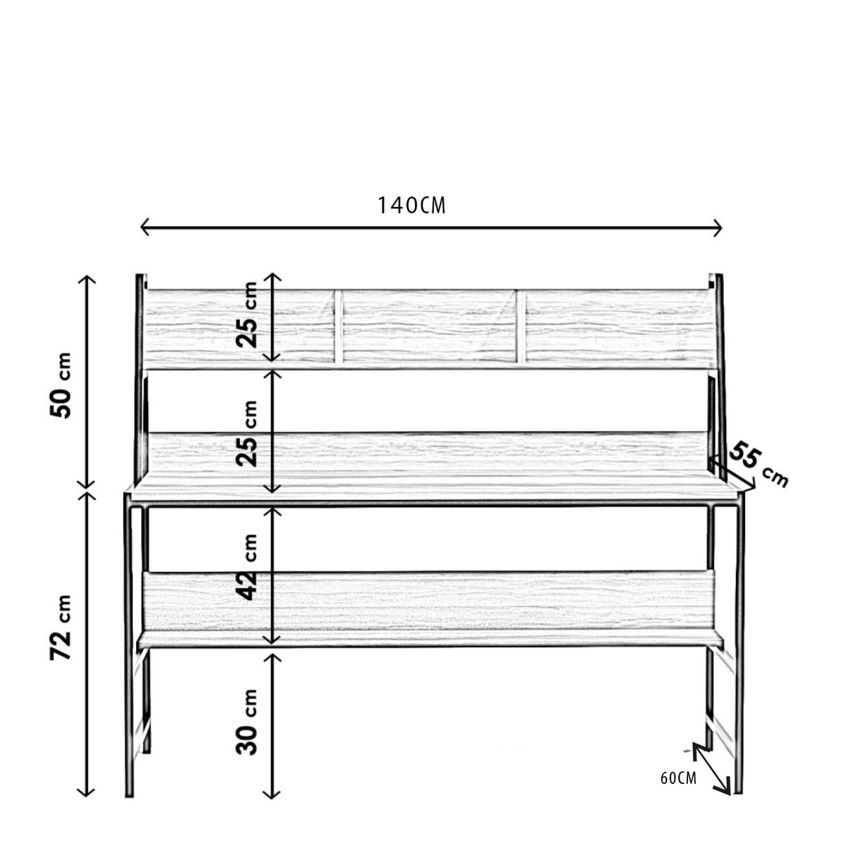 Birou Ceren - L169, Nuc, 140x60x122 cm