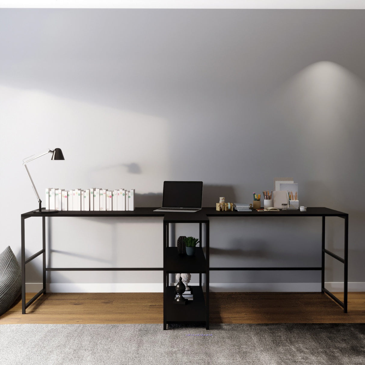 Birou L193, Negru, 240x60x72 cm