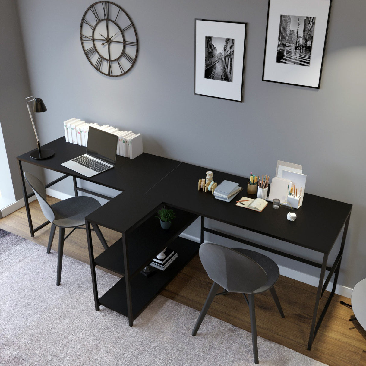 Birou L193, Negru, 240x60x72 cm