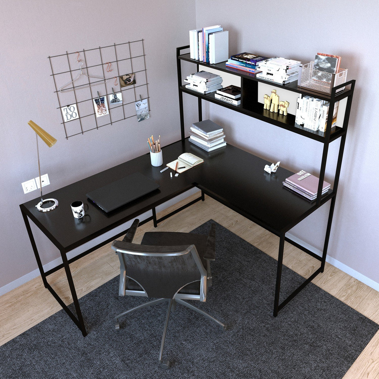 Birou L207, Negru, 154x60x72 cm