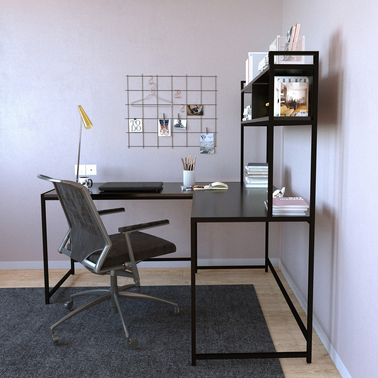 Birou L207, Negru, 154x60x72 cm