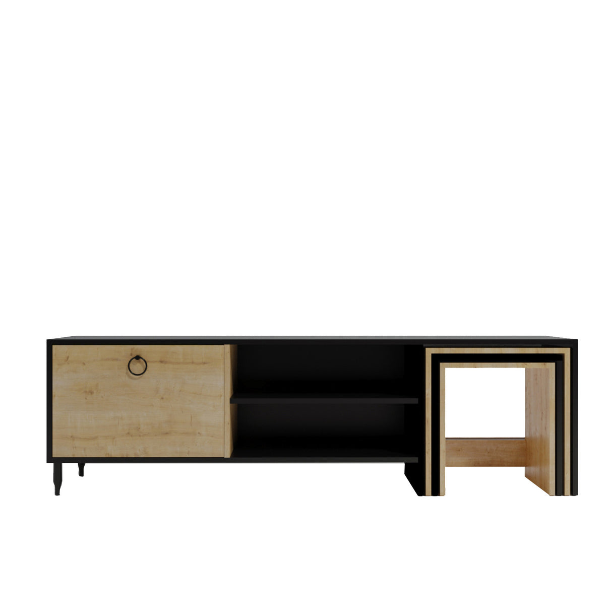 Comodă TV Zigon - L501, Negru - Stejar, 180x40x55 cm