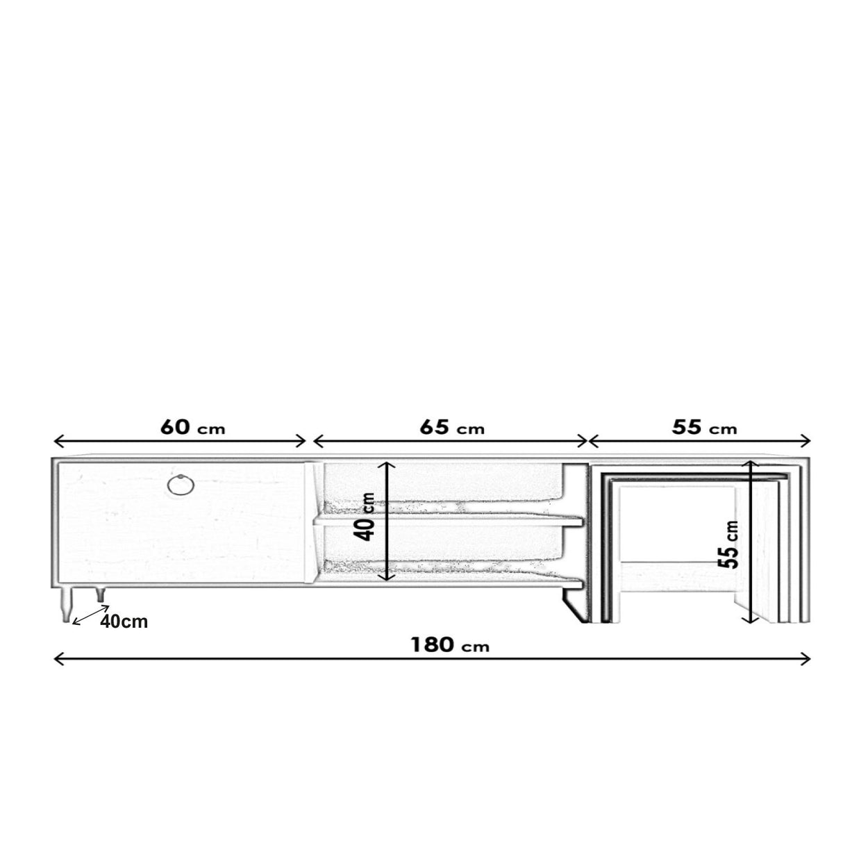 Comodă TV Zigon - L501, Negru - Stejar, 180x40x55 cm