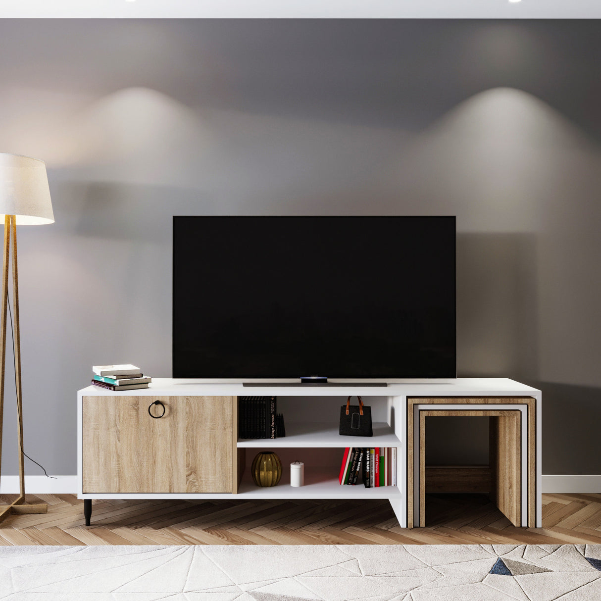 Comodă TV Zigon - L502, Alb, 180x40x55 cm