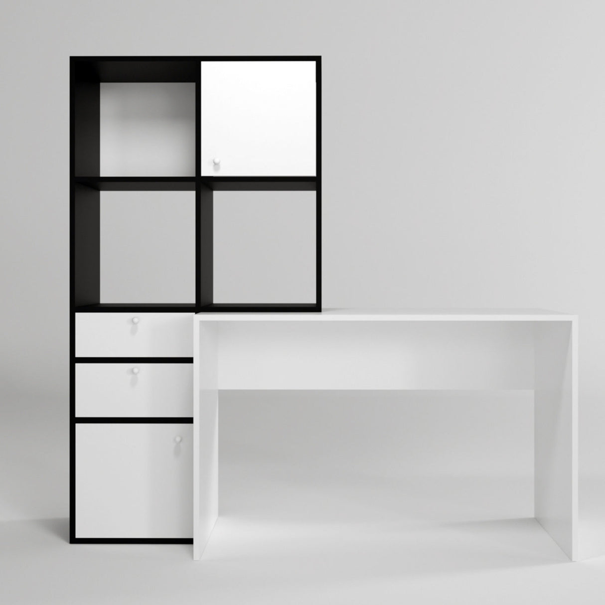 Birou Cannes - L255, Alb - Negru, 164x55x160 cm