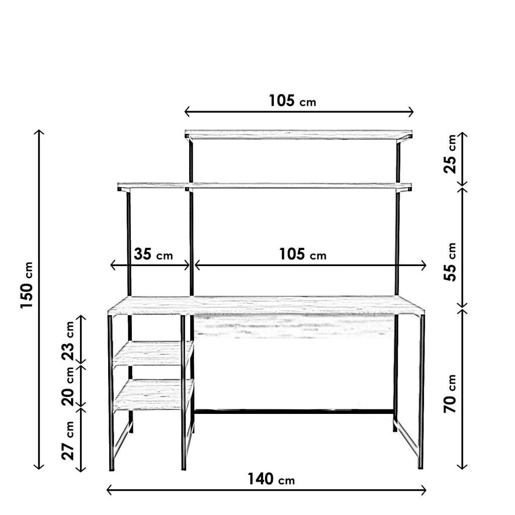 Birou Brugge - L248, Stejar - Negru, 140x55x150 cm