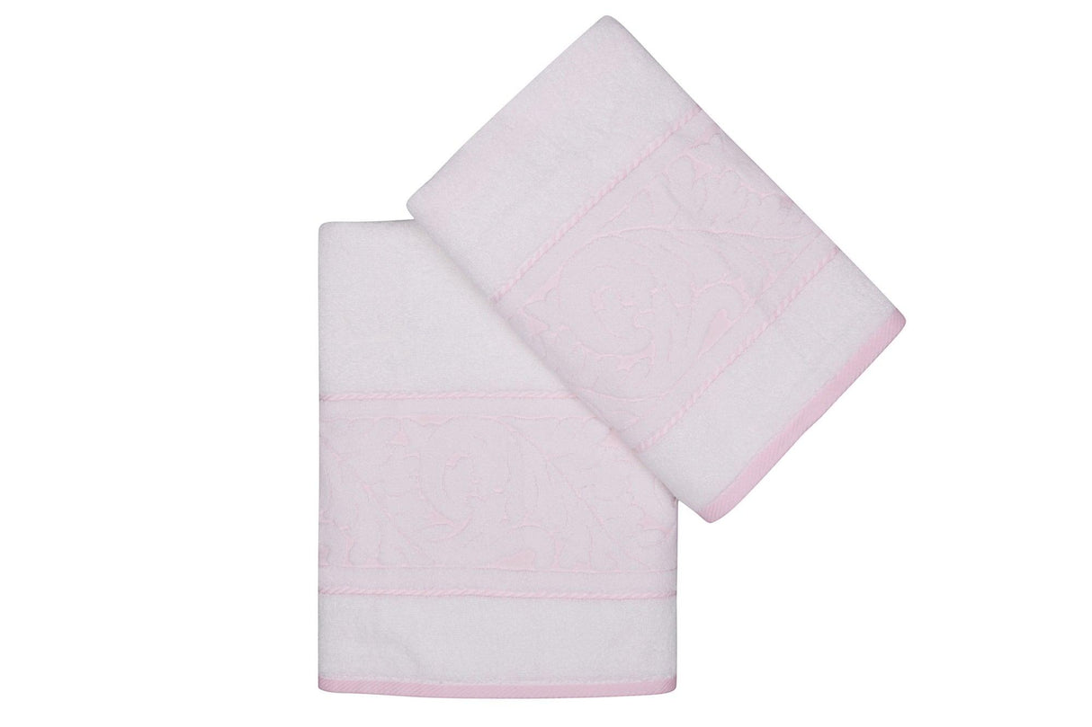 Set prosoape de baie 2 bucăți Sultan, Diverse culori, 70x140 cm - Alb - Roz | SKU: 317HBY1535 | Set prosoape de baie 2 bucăți Sultan, 70x140 cm, varianta Alb - Roz, produs pentru amenajarea locuinței, disponibil online în România la CasaMob