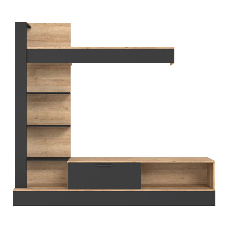 Ansamblu comoda TV Dranko negru stejar melaminat 205x42x192 cm