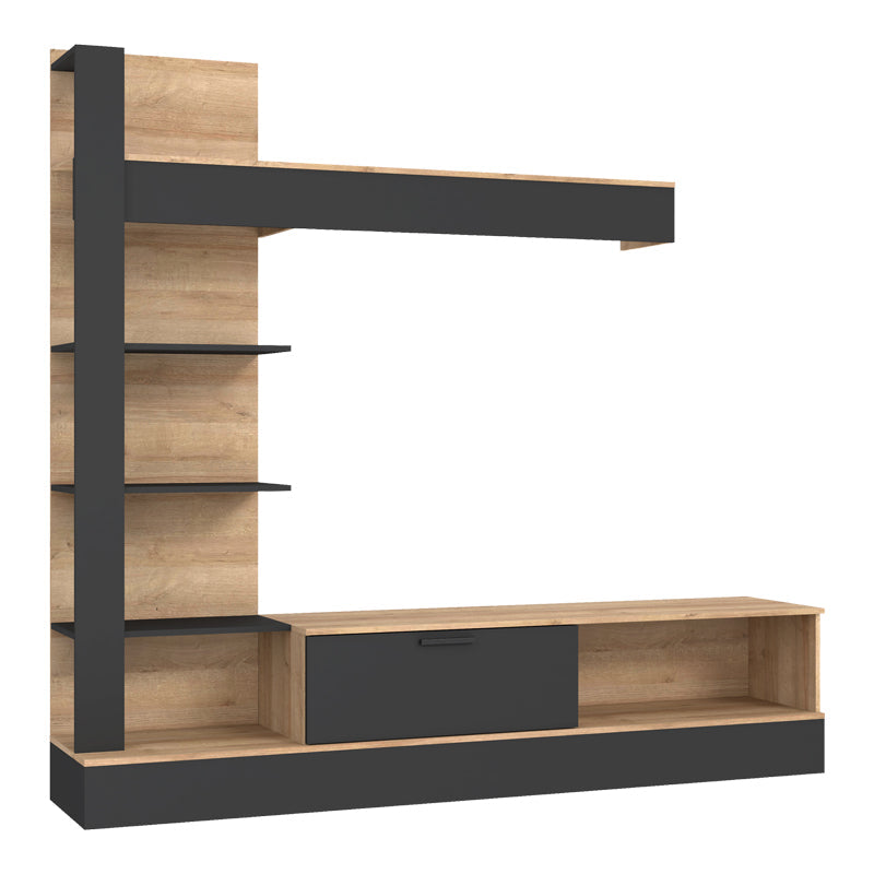 Ansamblu comoda TV Dranko negru stejar melaminat 205x42x192 cm