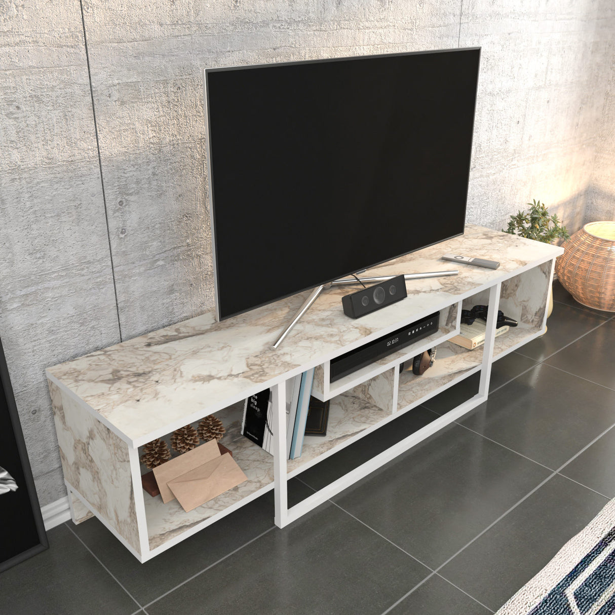 Comodă TV Asal 150 - White, Ephesus, Alb, 150x35x40 cm