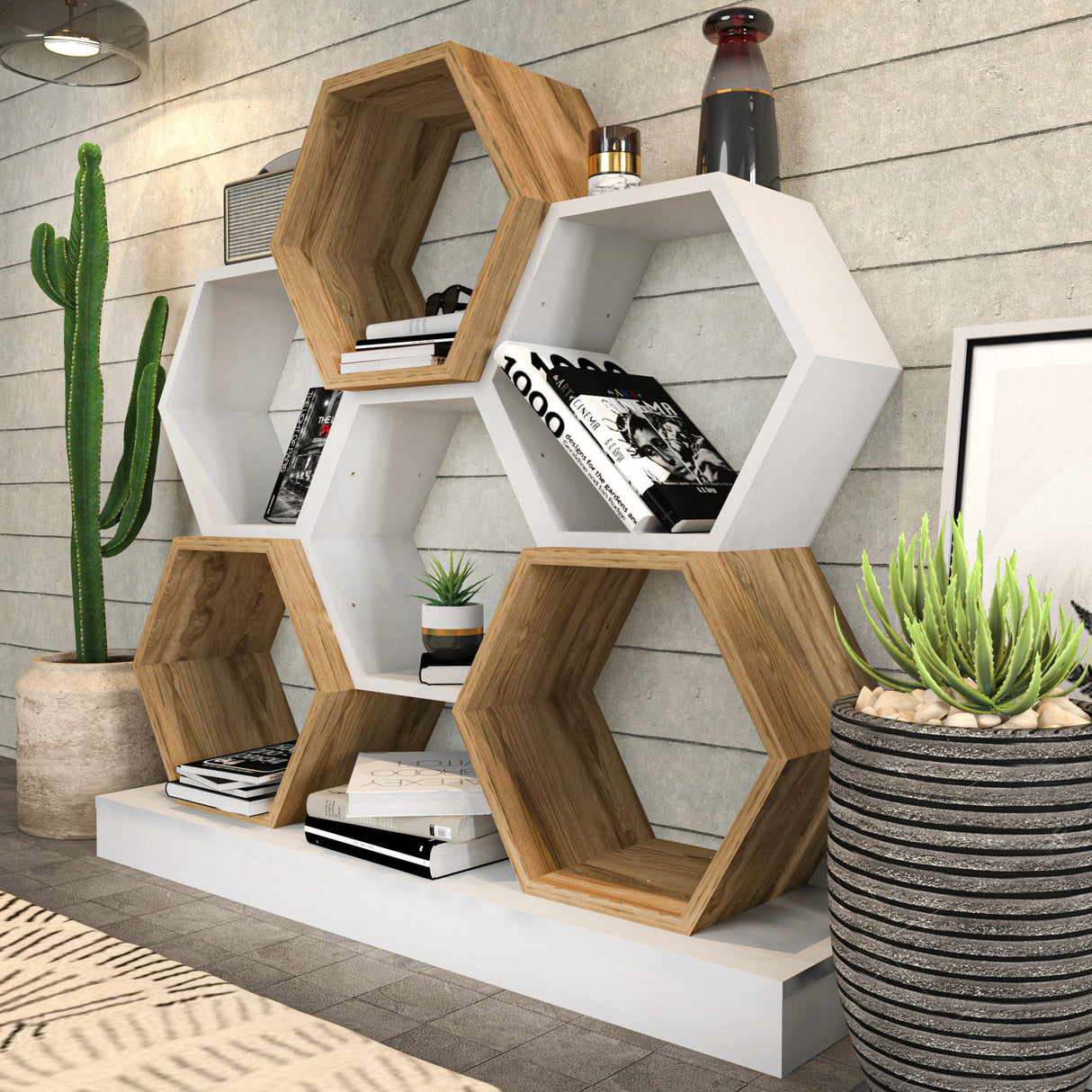Bibliotecă Cicek, Diverse culori, 120x30x109 cm - Alb - Stejar | SKU: 322RTC1102 | Bibliotecă Cicek, 120x30x109 cm, varianta Alb - Stejar, produs pentru amenajarea locuinței, disponibil online în România la CasaMob
