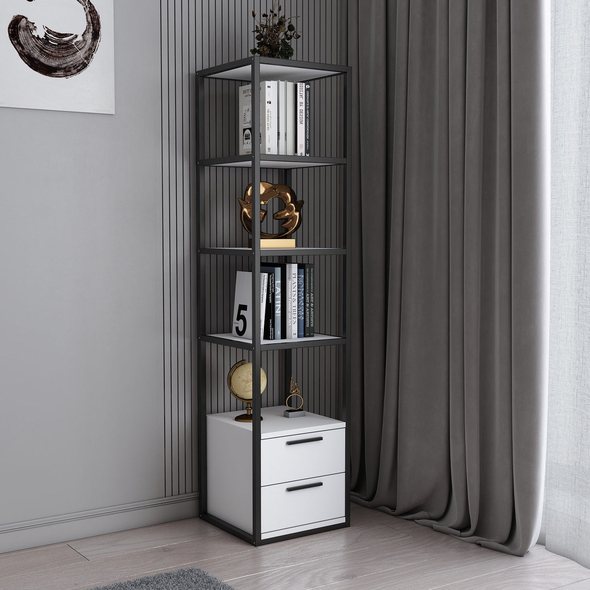Bibliotecă Robbins, Diverse culori, 39x39x160 cm - Negru - Alb | SKU: 322RTC1117 | Bibliotecă Robbins, 39x39x160 cm, varianta Negru - Alb, produs pentru amenajarea locuinței, disponibil online în România la CasaMob