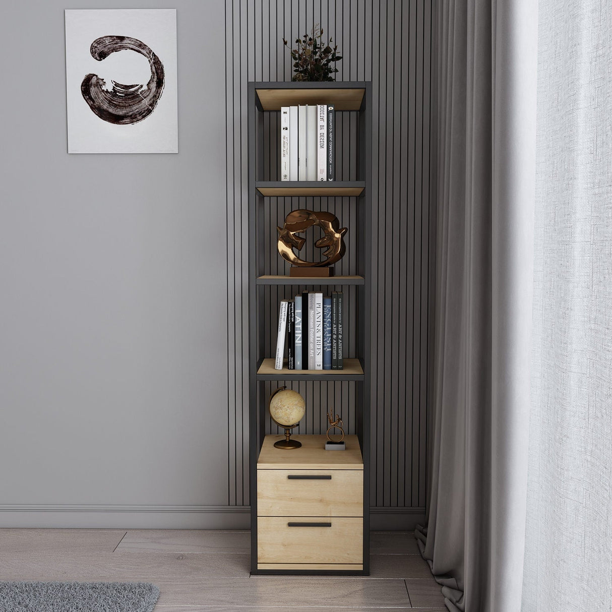 Bibliotecă Robbins, Diverse culori, 39x39x160 cm - Negru - Stejar | SKU: 322RTC1118 | Bibliotecă Robbins, 39x39x160 cm, varianta Negru - Stejar, produs pentru amenajarea locuinței, disponibil online în România la CasaMob