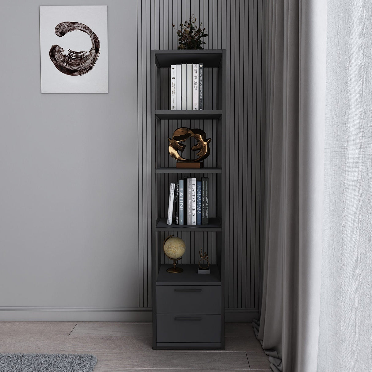 Bibliotecă Robbins, Diverse culori, 39x39x160 cm - Negru - Antracit | SKU: 322RTC1119 | Bibliotecă Robbins, 39x39x160 cm, varianta Negru - Antracit, produs pentru amenajarea locuinței, disponibil online în România la CasaMob