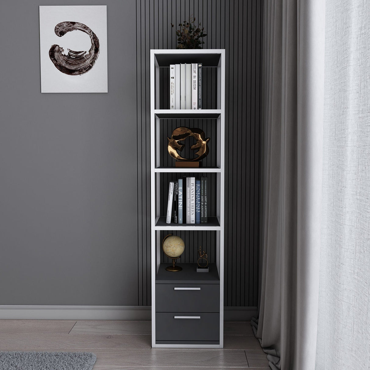 Bibliotecă Robbins, Diverse culori, 39x39x160 cm - Alb - Antracit | SKU: 322RTC1123 | Bibliotecă Robbins, 39x39x160 cm, varianta Alb - Antracit, produs pentru amenajarea locuinței, disponibil online în România la CasaMob